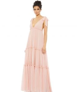 Ieena For Mac Duggal Tiered V-Neck Plunging Maxi Dress Shop For