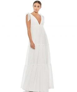 Ieena For Mac Duggal Tiered V-Neck Plunging Maxi Dress Shop For