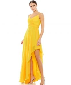 Ieena For Mac Duggal Ruffle Asymmetrical Hem Chiffon Maxi Dress Shop For