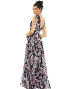 Ieena For Mac Duggal Floral Tie Shoulder V-Neck Maxi Dress