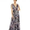 Ieena For Mac Duggal Floral Tie Shoulder V-Neck Maxi Dress