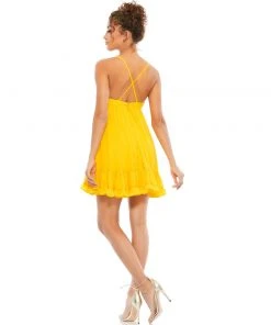 Ieena For Mac Duggal Shop For Ruffle V-Neck Criss-Cross Mini Dress