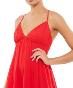 Ieena For Mac Duggal Shop For Ruffle V-Neck Criss-Cross Mini Dress