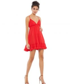 Ieena For Mac Duggal Shop For Ruffle V-Neck Criss-Cross Mini Dress