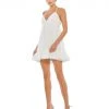 Mac Duggal White Ruffle V-Neck Criss-Cross Mini Dress | Final Sale Shop For