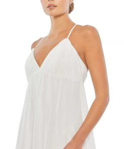 Mac Duggal White Ruffle V-Neck Criss-Cross Mini Dress | Final Sale Shop For