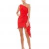 Ieena For Mac Duggal Asymmetrical Draped One Shoulder Mini Dress