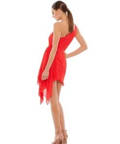 Ieena For Mac Duggal Asymmetrical Draped One Shoulder Mini Dress