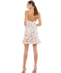 Ieena For Mac Duggal Butterfly Print Ruffle Hem Mini Dress