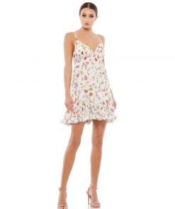 Ieena For Mac Duggal Butterfly Print Ruffle Hem Mini Dress