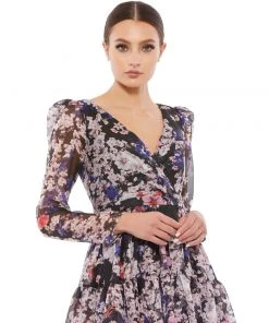 Ieena For Mac Duggal Shop For Floral Print Faux Wrap Long Sleeve Mini Dress