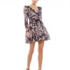 Ieena For Mac Duggal Shop For Floral Print Faux Wrap Long Sleeve Mini Dress