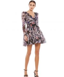 Ieena For Mac Duggal Shop For Floral Print Faux Wrap Long Sleeve Mini Dress