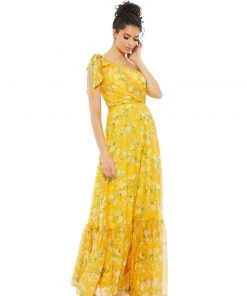 Ieena For Mac Duggal Shop For Floral One Shoulder Bow Maxi Dress