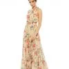Ieena For Mac Duggal Floral Button High Neck Maxi Dress