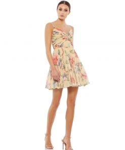 Ieena For Mac Duggal Feminine Floral Button Fit & Flare Dress