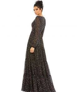 Ieena For Mac Duggal Floral Tiered Long Sleeve Maxi Dress