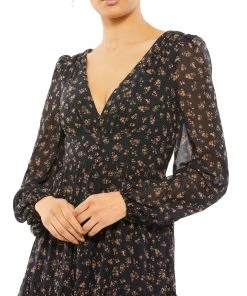 Ieena For Mac Duggal Floral Tiered Long Sleeve Maxi Dress