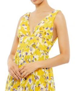 Ieena For Mac Duggal Floral Plunge V-Neck Gown