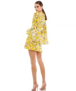 Ieena For Mac Duggal Floral Bell Sleeve Mini Dress