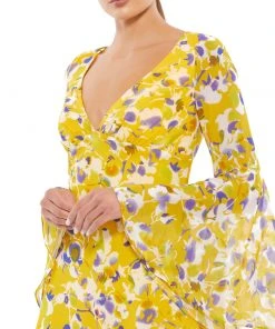 Ieena For Mac Duggal Floral Bell Sleeve Mini Dress