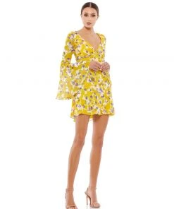 Ieena For Mac Duggal Floral Bell Sleeve Mini Dress
