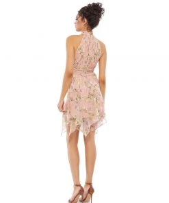 Ieena For Mac Duggal Pleated Halter Neck Floral Dress Cocktail Dresses