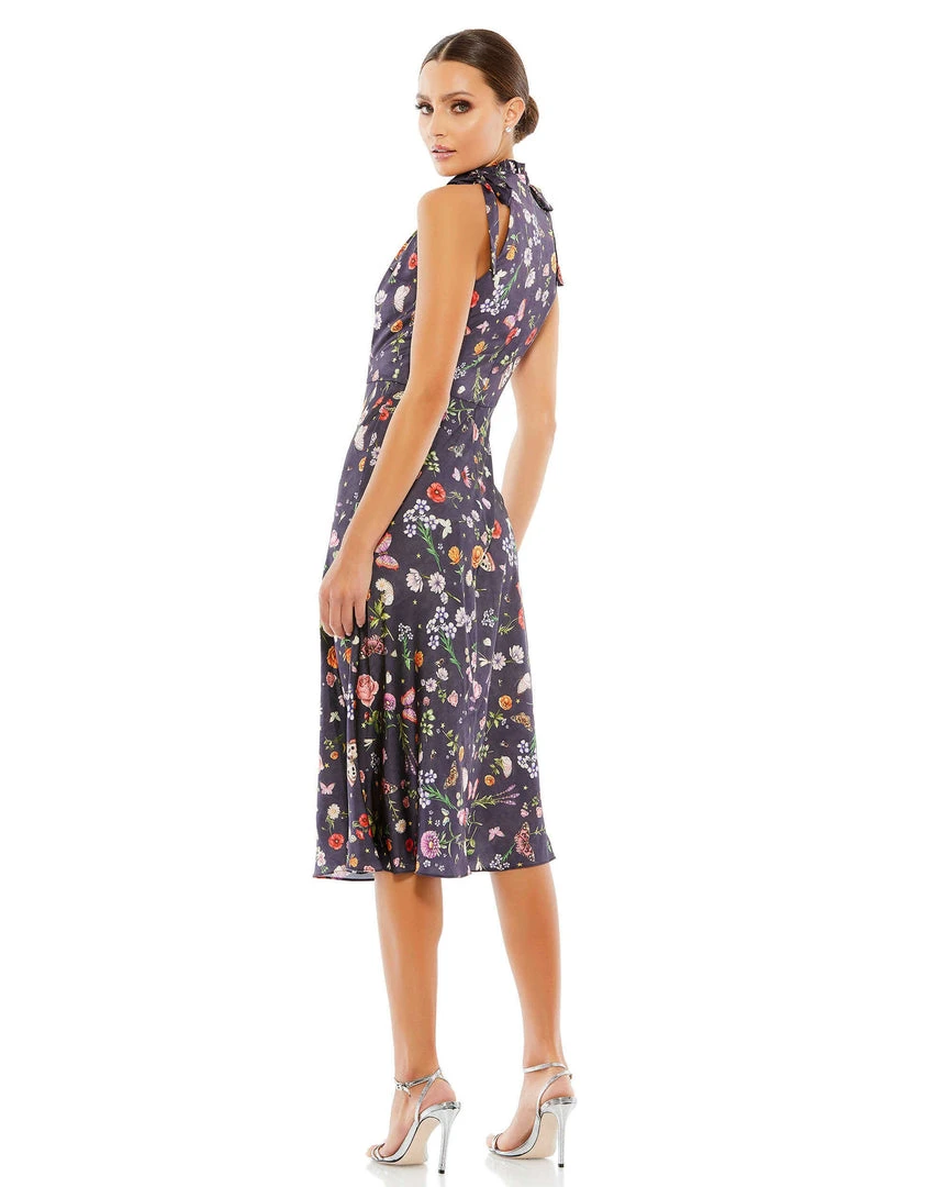 Ieena For Mac Duggal Floral Print Tie Neck Midi Dress Wedding Guest 2 Ieena For Mac Duggal Floral Print Tie Neck Midi Dress Wedding Guest