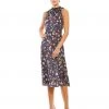 Ieena For Mac Duggal Floral Print Tie Neck Midi Dress Wedding Guest