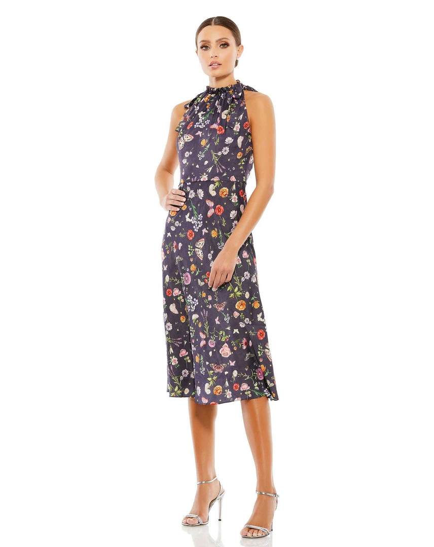 Ieena For Mac Duggal Floral Print Tie Neck Midi Dress Wedding Guest 1 Ieena For Mac Duggal Floral Print Tie Neck Midi Dress Wedding Guest