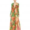 Ieena For Mac Duggal Floral Print Front Twist V Neck Long Sleeve Gown
