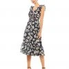 Ieena For Mac Duggal Shop For Flowy Floral Print V Neck Cap Sleeve Midi Dress