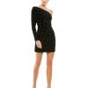 Ieena For Mac Duggal Rhinestone Encrusted One Shoulder Long Sleeve Mini Dress Shop For