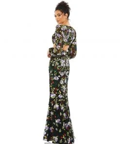 Mac Duggal Floral Sequined Cutout Dress