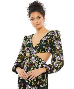 Mac Duggal Floral Sequined Cutout Dress