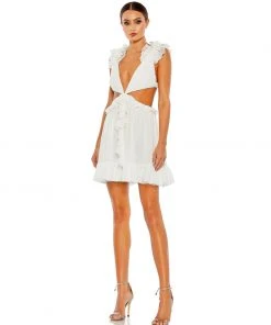 Mac Duggal Shop For Ruffled Cut-Out V Neck Mini Dress