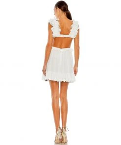 Mac Duggal Shop For Ruffled Cut-Out V Neck Mini Dress