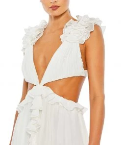 Mac Duggal Shop For Ruffled Cut-Out V Neck Mini Dress