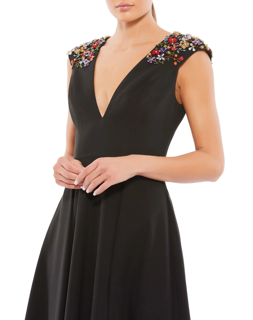 Ieena For Mac Duggal Plunging Floral Accented Cap Sleeve Cocktail Dress 3 Ieena For Mac Duggal Plunging Floral Accented Cap Sleeve Cocktail Dress