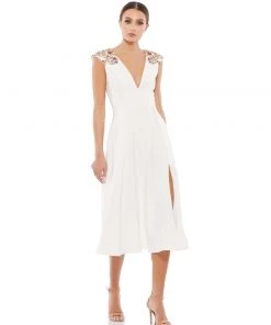 Ieena For Mac Duggal Plunging Floral Accented Cap Sleeve Cocktail Dress 9 Ieena For Mac Duggal Plunging Floral Accented Cap Sleeve Cocktail Dress