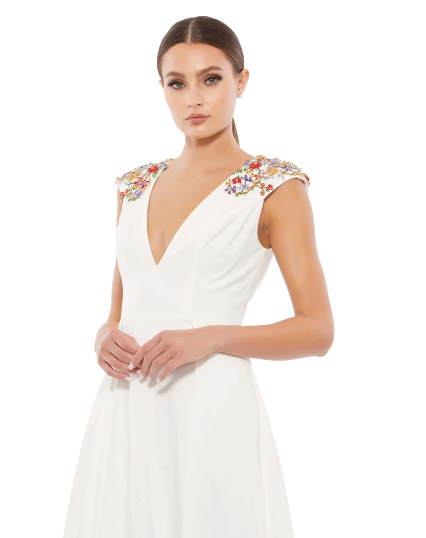 Ieena For Mac Duggal Plunging Floral Accented Cap Sleeve Cocktail Dress 6 Ieena For Mac Duggal Plunging Floral Accented Cap Sleeve Cocktail Dress