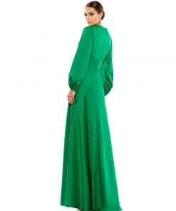Ieena For Mac Duggal Charmeuse Empire Waist Blouson Sleeve Gown