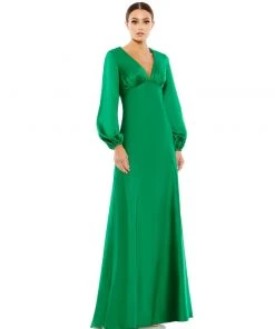 Ieena For Mac Duggal Charmeuse Empire Waist Blouson Sleeve Gown