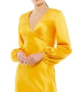 Ieena For Mac Duggal Charmeuse Empire Waist Blouson Sleeve Gown