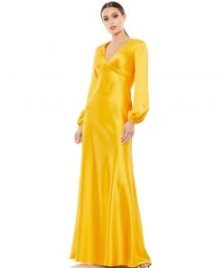 Ieena For Mac Duggal Charmeuse Empire Waist Blouson Sleeve Gown