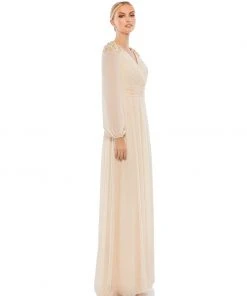 Ieena For Mac Duggal Embellished Shoulder Blouson Sleeve Evening Gown