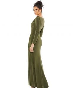 Mac Duggal Shop For Boat Neck Jersey Gown W/ Embellished Shoulder