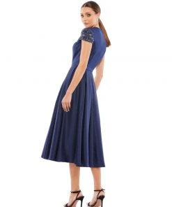 Ieena For Mac Duggal High Neck Cap Sleeve Tea Length Dress Shop For