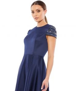 Ieena For Mac Duggal High Neck Cap Sleeve Tea Length Dress Shop For