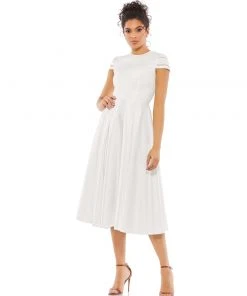 Ieena For Mac Duggal High Neck Cap Sleeve Tea Length Dress Shop For